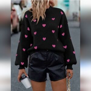 Drop shoulder heart sweater